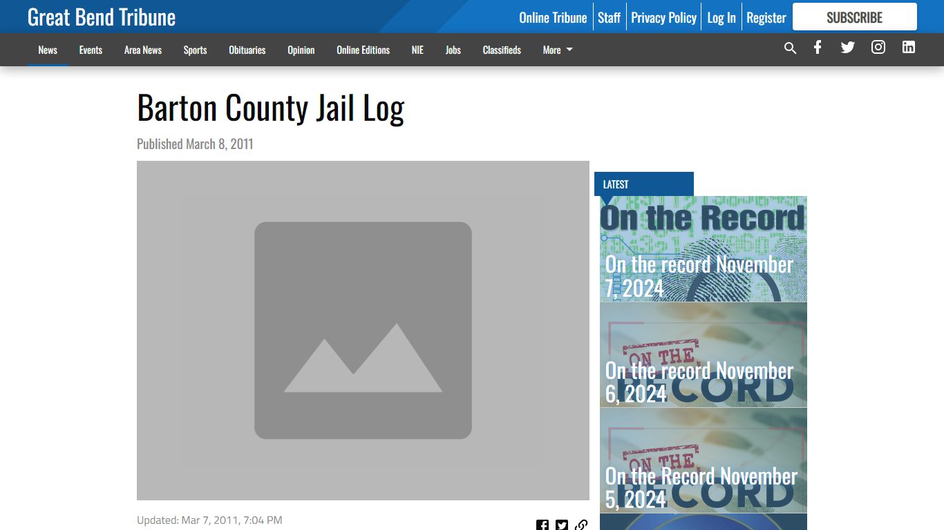 Barton County Jail Log - Great Bend Tribune